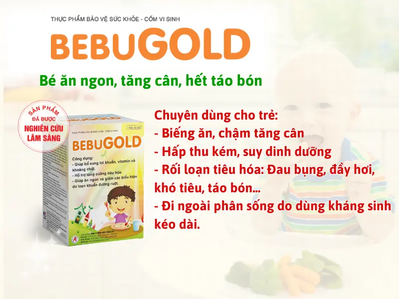 Cốm vi sinh Bebugold chuyên dùng cho trẻ biếng ăn, rối loạn tiêu hóa.webp